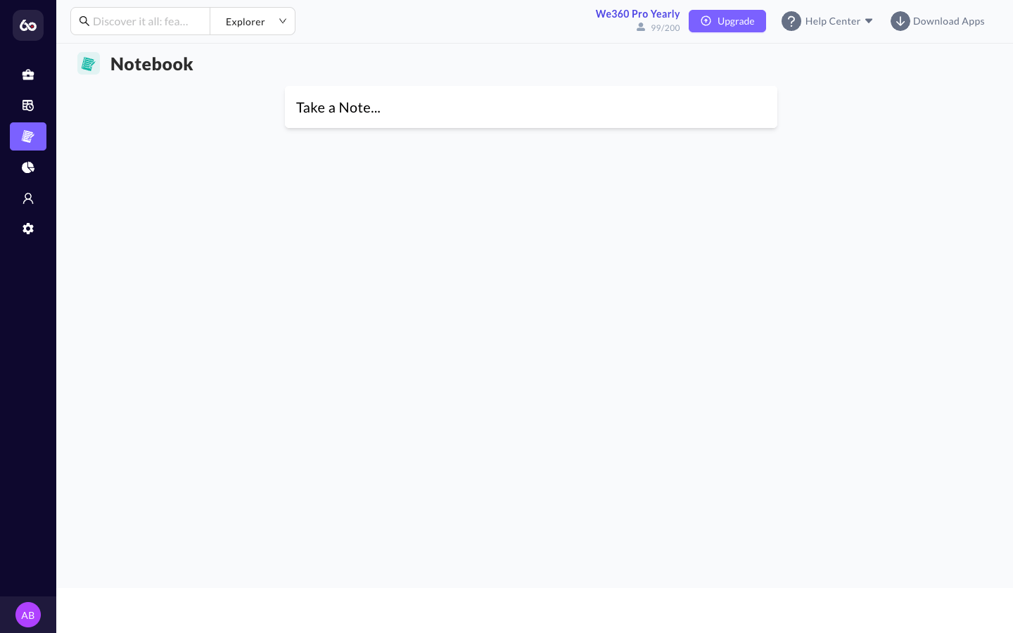 Notebook interface with card-based note grid