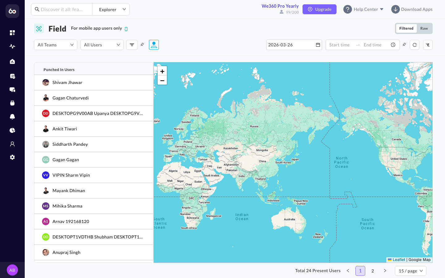 Field Tracking map view