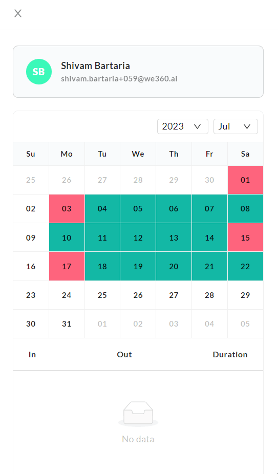 Attendance calendar view