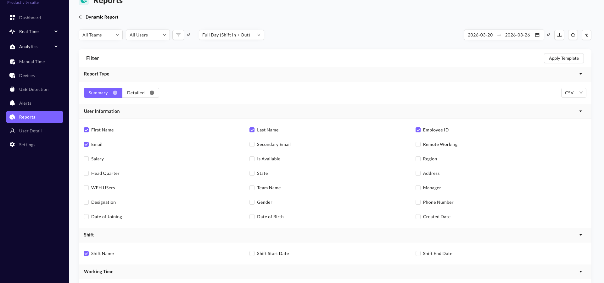 Dynamic Report builder