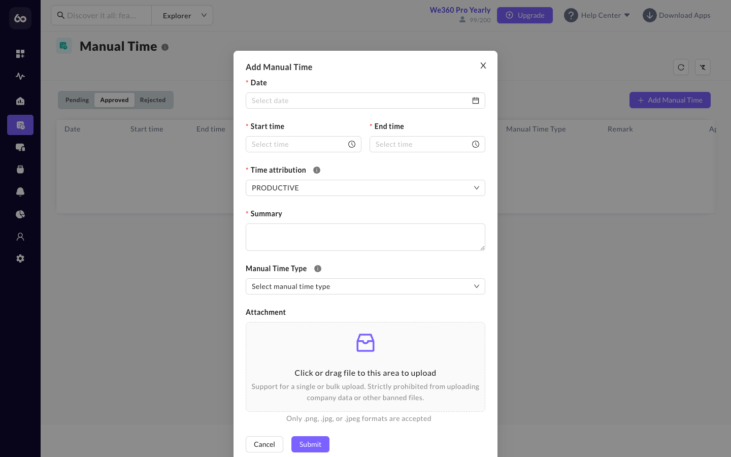 Manual Time request form
