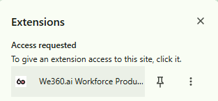 Chrome Extensions panel showing the We360.ai extension requesting access to the current site
