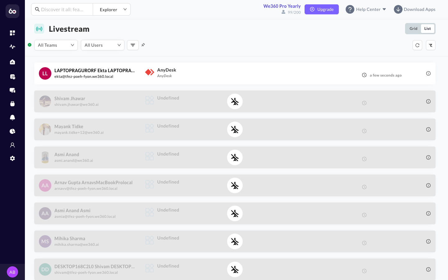 Livestream List View